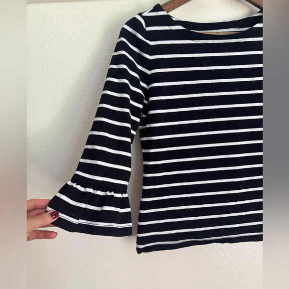 Broome Street Kate Spade Women’s S Black White Striped Ruffle Sleeve Top - Picture 4 of 10